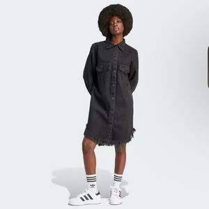 NEW Adidas Kseniaschnaider Black Denim Dress with Snap Closure